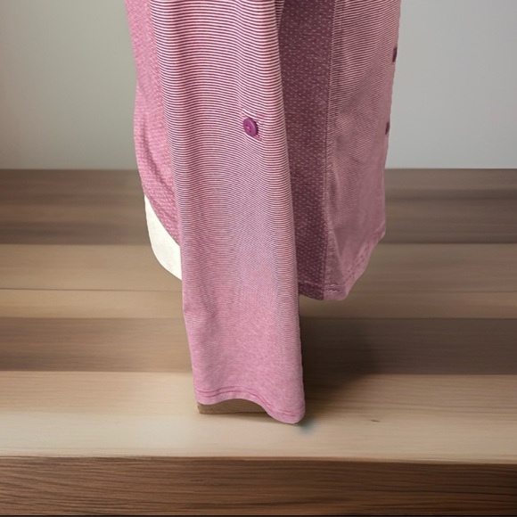 Prana, Women’s Button Down Shirt, Very Small Mauve&White Horizontal Stripes. Med - Picture 4 of 9